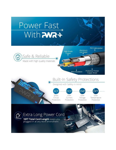 Cargador de coche USB-C PWR+ 90W para Dell Latitude XPS