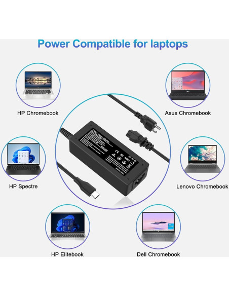 Cargador USB C 45W Dell para Chromebook y Laptop - Adaptador Rápido
