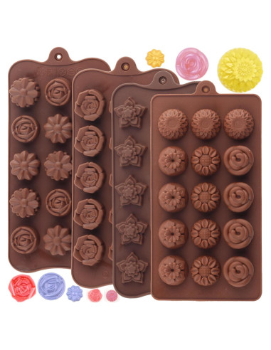 4 Moldes de Silicona para Chocolate YIMINGMOLD Flores