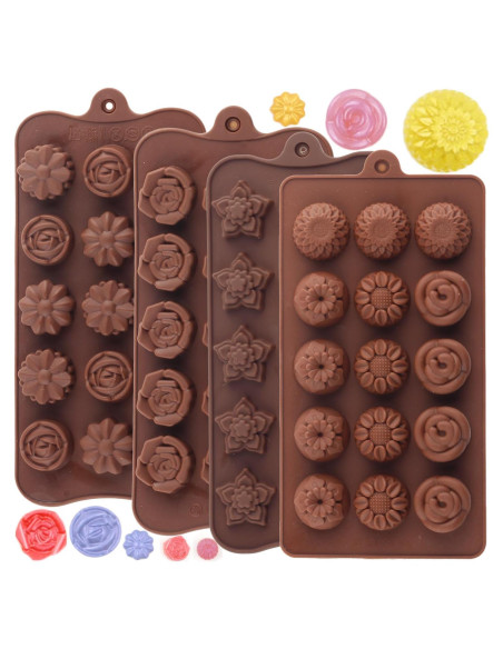 4 Moldes de Silicona para Chocolate YIMINGMOLD Flores