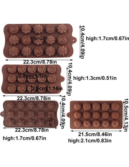 4 Moldes de Silicona para Chocolate YIMINGMOLD Flores