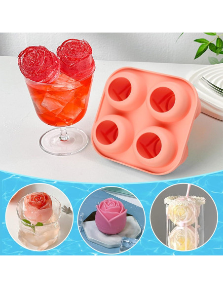 Molde de Hielo Rosa de Silicona SIQINZONGWA 4 Cavidades