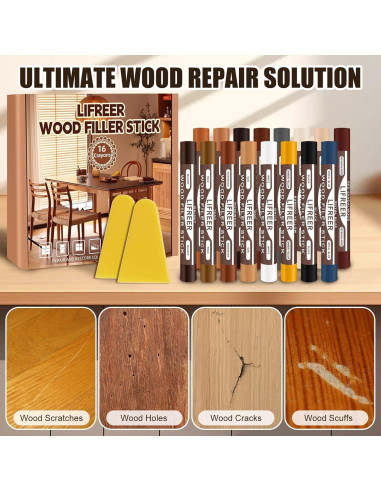 Palos de Relleno de Madera Lifreer - 16 Colores para Reparación