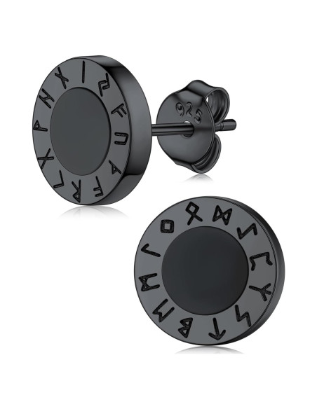 Pendientes de Ónix Negro con Runas Vikingas en Plata 925