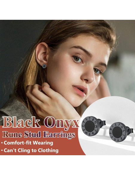 Pendientes de Ónix Negro con Runas Vikingas en Plata 925