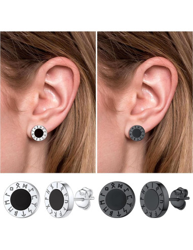 Pendientes de Ónix Negro con Runas Vikingas en Plata 925