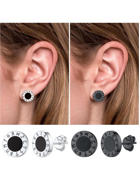 Pendientes de Ónix Negro con Runas Vikingas en Plata 925