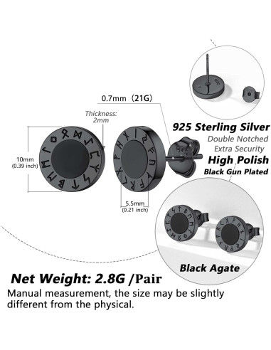 Pendientes de Ónix Negro con Runas Vikingas en Plata 925