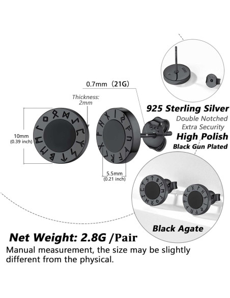 Pendientes de Ónix Negro con Runas Vikingas en Plata 925