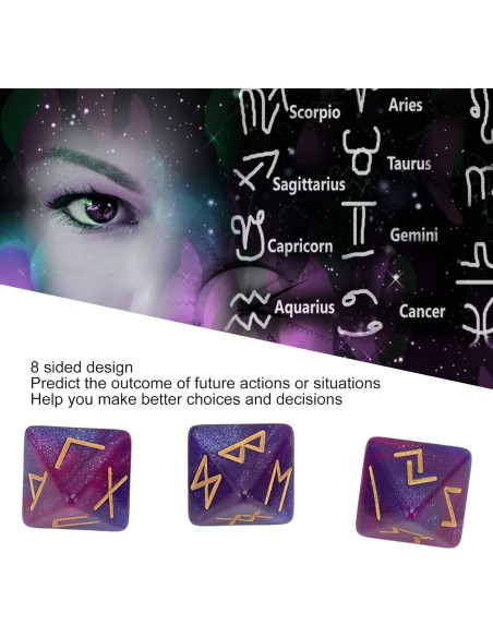 Dado Rúnico 8 Caras SPYMINNPOO - Set de 3 Dados Azul