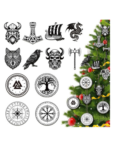 Adornos Colgantes de Navidad Vikingos Woanger 60 Pcs Madera