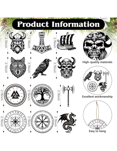 Adornos Colgantes de Navidad Vikingos Woanger 60 Pcs Madera