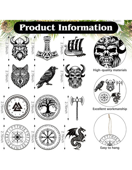 Adornos Colgantes de Navidad Vikingos Woanger 60 Pcs Madera