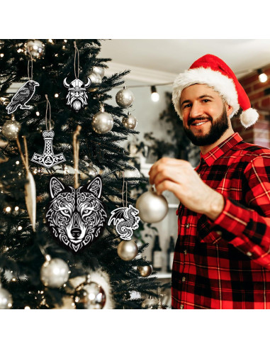 Adornos Colgantes de Navidad Vikingos Woanger 60 Pcs Madera