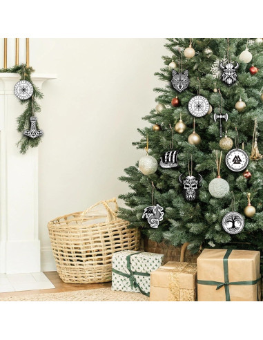 Adornos Colgantes de Navidad Vikingos Woanger 60 Pcs Madera