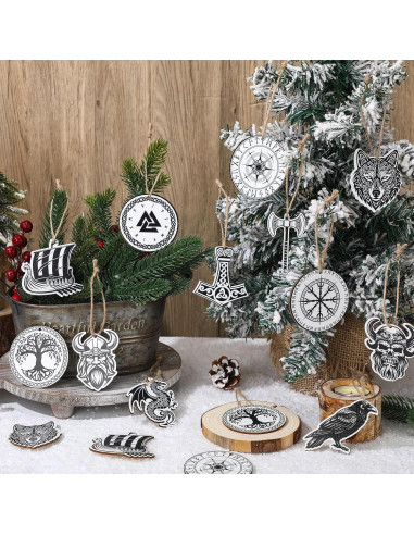 Adornos Colgantes de Navidad Vikingos Woanger 60 Pcs Madera