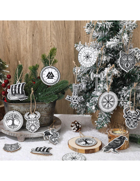 Adornos Colgantes de Navidad Vikingos Woanger 60 Pcs Madera