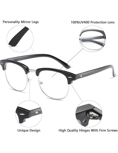 Gafas AISSWZBER Semi-Montura Vintage Lente Claro 50mm