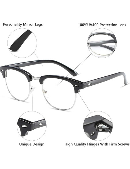 Gafas AISSWZBER Semi-Montura Vintage Lente Claro 50mm