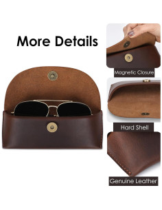 Estuche de Gafas de Cuero Genuino El Antiq Marrón 17.78x7.62cm 2