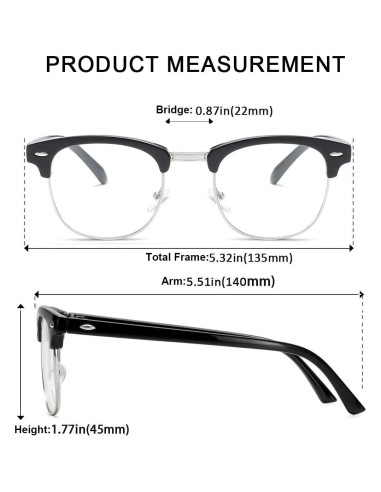 Gafas AISSWZBER Semi-Montura Vintage Lente Claro 50mm