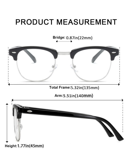 Gafas AISSWZBER Semi-Montura Vintage Lente Claro 50mm