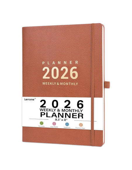 Planificador 2026 Lemome Semanal y Mensual A4 Marrón
