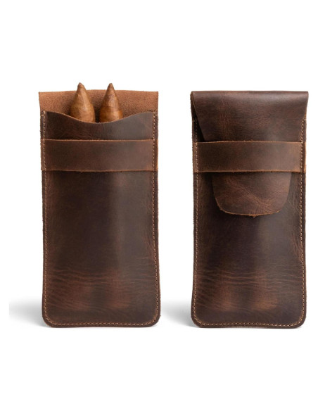 Estuche para 3 Cigarros Hide & Drink - Cuero Grano Completo Marrón
