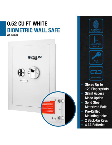 Caja Fuerte Biométrica de Pared Barska AX13030 - 120 Huellas