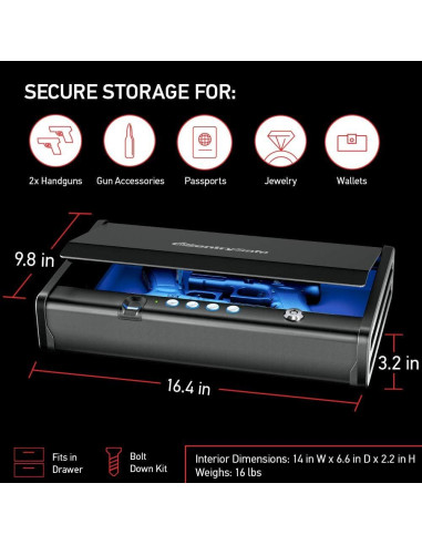 Caja Fuerte Biométrica SentrySafe QAP2BLX para 2 Pistolas