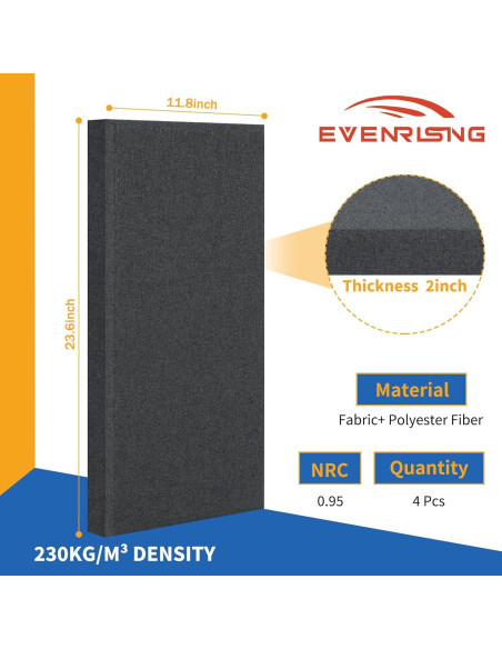 Paneles Acústicos Autoadhesivos EVENRISING 4 PCS 61x30.5cm Gris