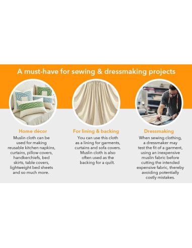 Tela de Muselina 100% Algodón AK Trading 10 Yardas Natural