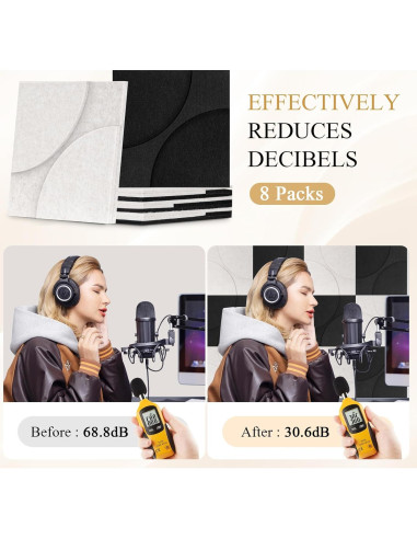 Paneles Acústicos Dollar Boss 8 Piezas 30.5x30.5cm Negro Beige