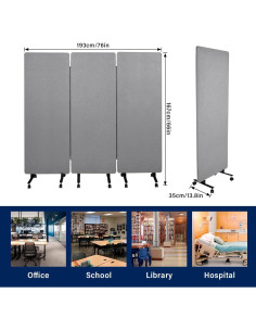 Divisor de habitación acústico Genérico 3 paneles 193cm gris claro 2