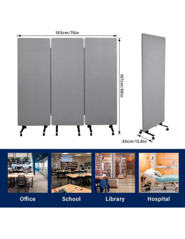 Divisor de habitación acústico Genérico 3 paneles 193cm gris claro