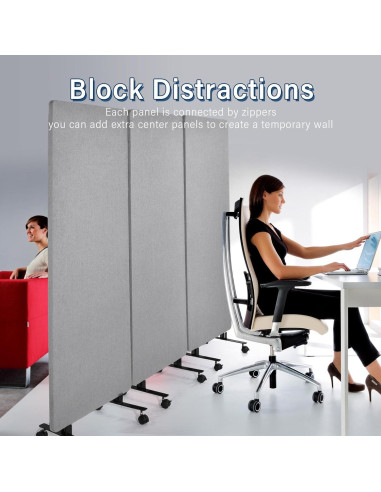 Divisor de habitación acústico Genérico 3 paneles 193cm gris claro
