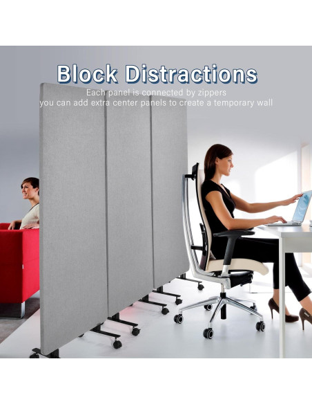 Divisor de habitación acústico Genérico 3 paneles 193cm gris claro