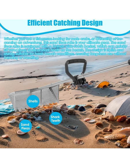 Rastrillo de Cangrejo de Arena AshKiz 40.64 cm Acero Inoxidable