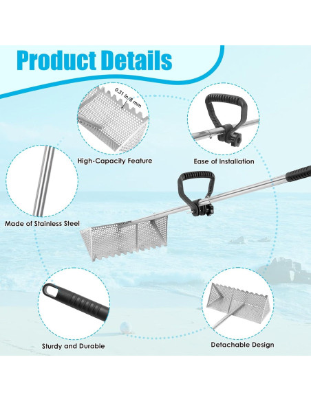 Rastrillo de Cangrejo de Arena AshKiz 40.64 cm Acero Inoxidable