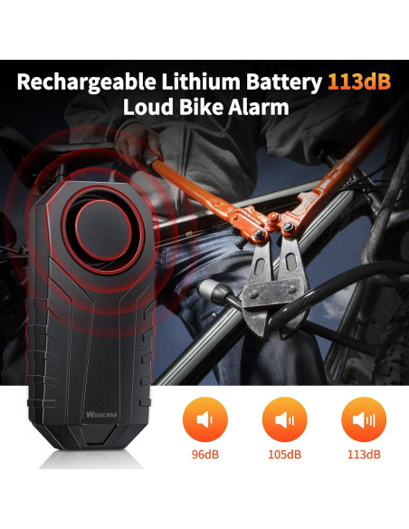 Alarma Inalámbrica para Bicicleta WSDCAM 113dB Recargable IP65