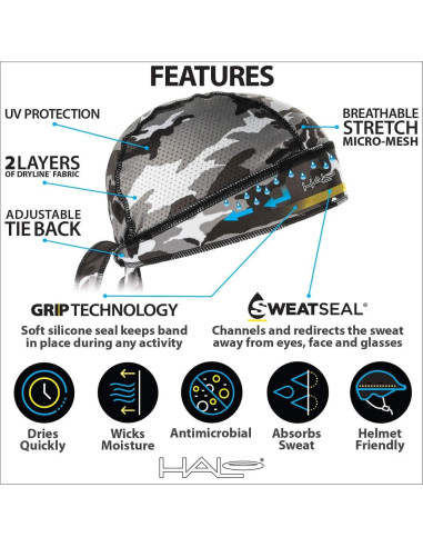 Bandana Halo Headband Protex Camo Grey para Ciclismo