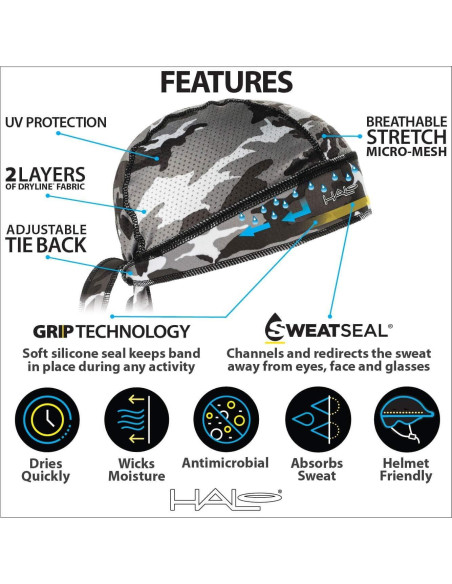 Bandana Halo Headband Protex Camo Grey para Ciclismo