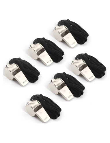 6 Silbatos de Acero Inoxidable Suyncyi KS010 con Cordón