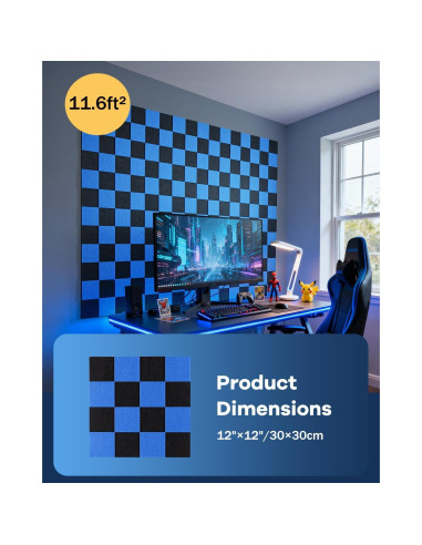 Paneles Acústicos Aislantes Soundsbay, 12 Piezas 30.48cm Azul+Negro