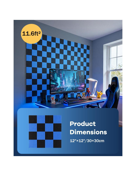 Paneles Acústicos Aislantes Soundsbay, 12 Piezas 30.48cm Azul+Negro