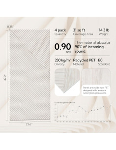 Paneles Acústicos Autoadhesivos Olanglab 4 Pack 120x60 cm Madera 2