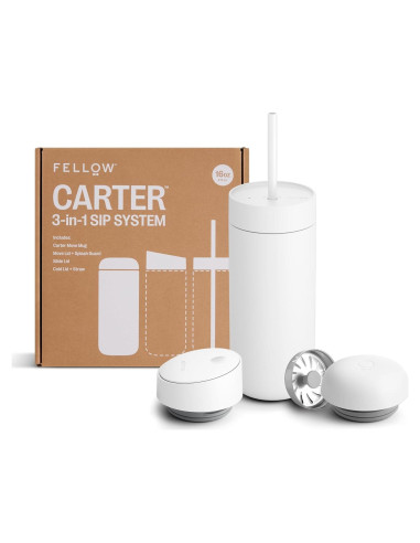 Taza de Viaje Fellow 16 oz Blanco Mate con Tapa Móvil y Popote