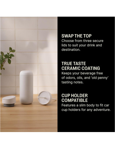 Taza de Viaje Fellow 16 oz Blanco Mate con Tapa Móvil y Popote