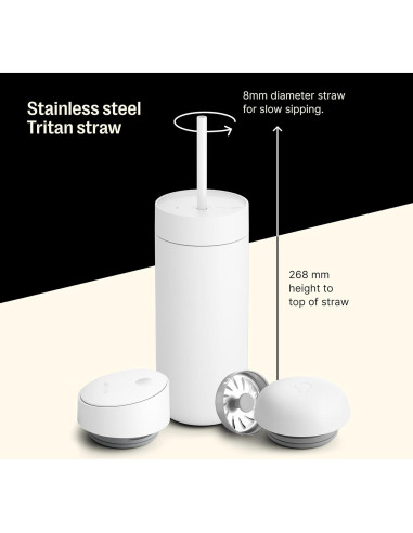 Taza de Viaje Fellow 16 oz Blanco Mate con Tapa Móvil y Popote