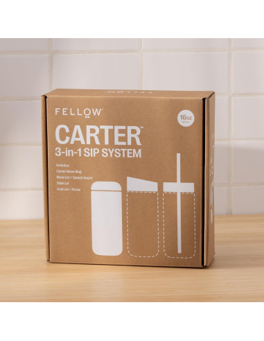 Taza de Viaje Fellow 16 oz Blanco Mate con Tapa Móvil y Popote